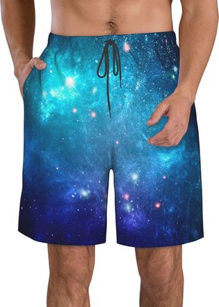 AOOEDM Galaxy Nebula Space Mens Soft Short Pants Breathable Beachwear Loose Shorts with Pockets