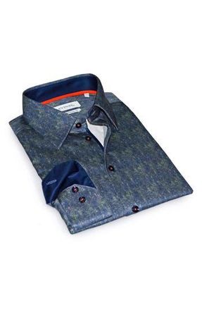 Levinas Contemporary Fit Modern Business Dress Shirt in Green Mist Print at Nordstrom Rack, Size X-Large