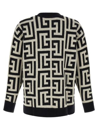 Balmain Monogram Macro Labyrinth-Print Cardigan - Black
