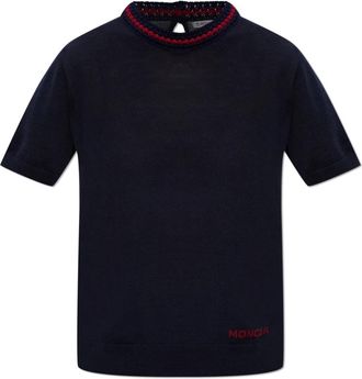 Moncler Top met geborduurd logo - Dames - T-shirts - Blauw - XS - Katoen - Tops