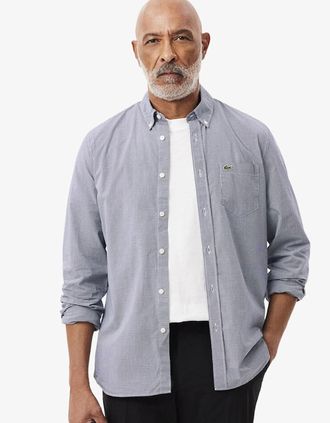 Lacoste Mens Lacoste Regular Fit Gingham Poplin Shirt - Grey - Size: 38/Regular