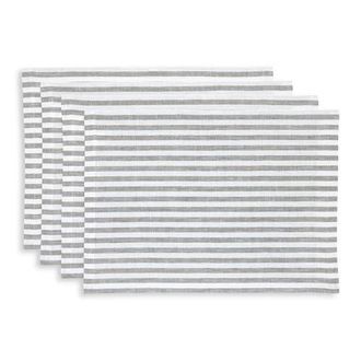 Solino Home Linen Placemats - Amalfi Stripe, 14 x 19 in Grey And White at Nordstrom, Size Medium