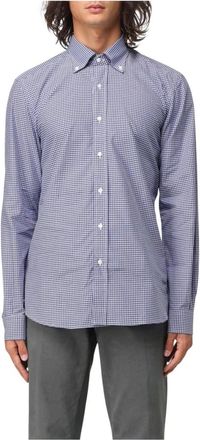 Fay Overhemden, Heren, Blauw, 2Xl, Katoen, Geruite Lange Mouw Sweater