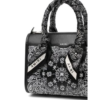 Amiri Bandana-Print Calf Leather Tote Bag - Black