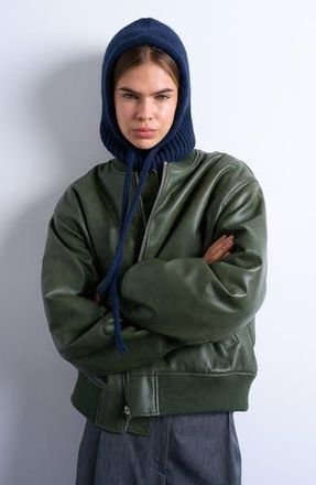 Topshop Hero Rib Drawstring Balaclava in Navy at Nordstrom Rack