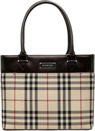 Burberry Pre-owned Canvas Handbag - Dames - Vintage Handtas - Beige - ONE Size - Leer - Vintage