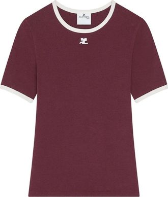 Courrèges T-shirt in cotone con bordo a contrasto - Rosso