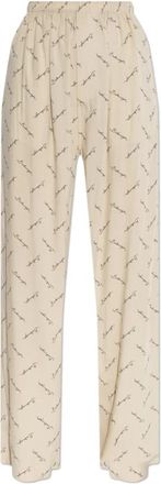 Balenciaga Broek met logo - Dames - Wijde Broeken - Beige - M - Broeken