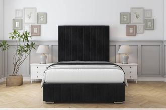 Sloomy Langston Naples Deep-Sided Bed Frame With 50 Upholstered Headboard in Black | Size: Single