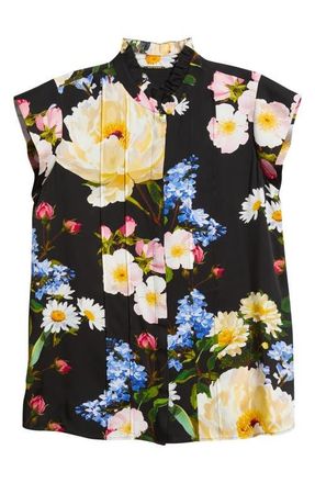 Elie Tahari The Chloe Moon Flower Silk Blend Button-Up Shirt in Moon Flower Print at Nordstrom, Size X-Large