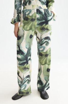 Scotch & Soda Gia Floral Print Wide Leg Pants in Watercolor Flower Balsam Green at Nordstrom, Size X-Large