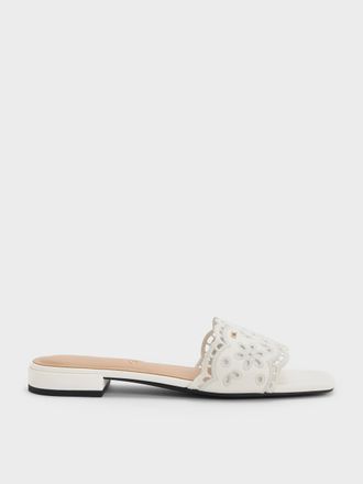 Charles & Keith Leather Embroidered Slide Sandals