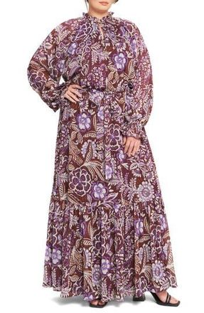Flying Tomato Print Long Sleeve Maxi Dress in Plum at Nordstrom Rack, Size 1 X