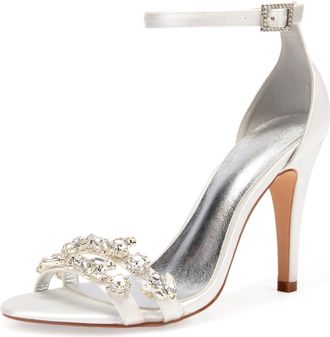 Generic Wedding Shoes Women Open Toe Heels Bridal Ankle Strap Sexy Stiletto High Sandals for Party Prom Dating Wedding10.5Cm,Ivory,6 UK