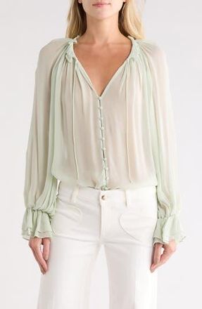 Alice & Olivia Josephine Tie Neck Top in Green Tea at Nordstrom Rack, Size X-Large