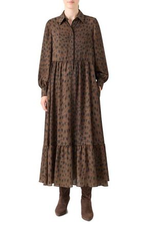 Akris Leopard Print Long Sleeve in Hazel-Bark at Nordstrom, Size 4