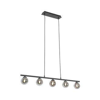 QAZQA Qazqa - Modern Pendant Light Black 100 cm 5-Light with Smoke Glass - Athens