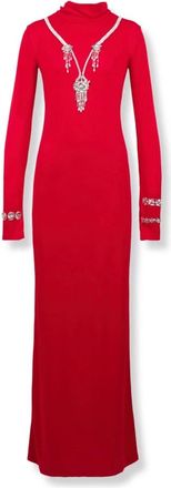 Des_Phemmes Backless Embellished Maxi Dress - Dames - Maxi kleedjes - Rood - L - Polyester - Kleedjes