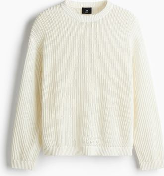 H&M Ajourstrick-Pullover in Loose Fit - Cremefarben