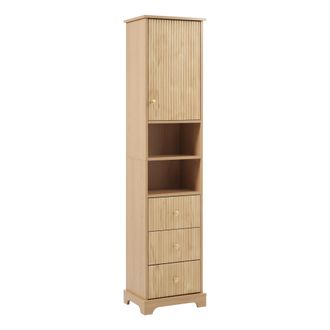 STILVORA Armario De Bano Con 3 Cajones, 1 Puerta, 2 Huecos Y Estante Ajustable, En Mdf, 40&times;30&times;172 Cm, Natural