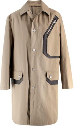 Herm&egrave;s Neutral Beige Trench Coat with Brown Leather Inserts Size L