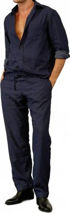 Cesar Casier Cesar Long Sleeve Button Up Shirt In Navy