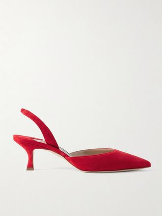 Manolo Blahnik Décolleté Slingback In Camoscio Carolyne 50 - Rosso