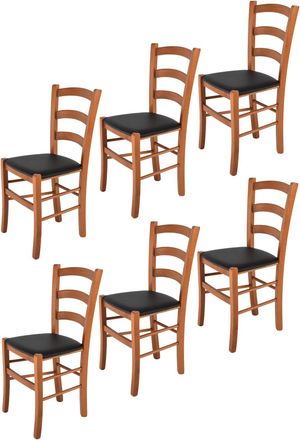 Tommychairs Tommychairs 6 Sillas Venice En Haya Cerezo, Asiento Polipiel Negra