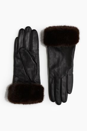 H&M Lederhandschuhe mit flauschigem Besatz - Schwarz