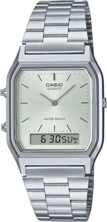 Casio Vintage Daul Time Water Resistant Stainless Steel Band Silver AQ-230A-7AMQY