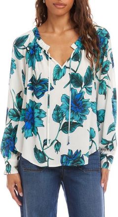 Karen Kane Floral Gathered Neck Peasant Top in Floral Print at Nordstrom, Size X-Large