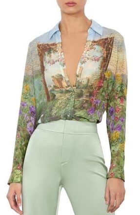 Alice & Olivia Eloise Silk Button-Up Shirt in Dusk To Dawn at Nordstrom Rack, Size X-Small