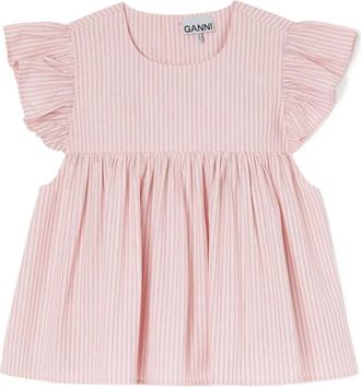 Ganni Top a righe con ruches - Rosa