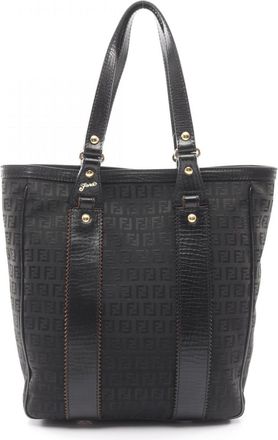 Fendi Black Canvas Leather Handbag Tote Bag (Pre-Owned)