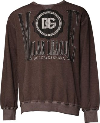 Dolce & Gabbana Mens Logo-Embroidered Crew Neck Sweatshirt Brown Cotton Sweatshirts