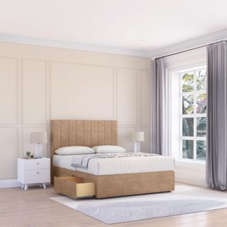 Sloomy Kansas Naples Bed Set With 4 Drawers, Mattress & 26 Headboard in Light Sand | Size: King