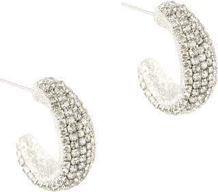 Deepa Gurnani Biles Crystal Hoop Earrings in Silver at Nordstrom Rack