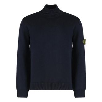 Stone Island Turtleneck Trui met Ribboorden - Heren - Coltruien - Blauw - 2XL - Katoen - Truien & Vesten