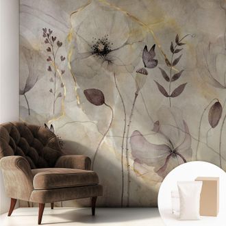 Tulup Carta Da Parati Non Tessuto - Decorazione Da Muro - Traspirante - Con Motivo - Per Camera Da Letto Cucina Fiori Delicati 250x250 Cm