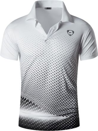 Jeansian Mens Short Sleeve Polo T-Shirts Wicking Breathable Running Training Sports Tee Tops LSL195 WhiteBlack XXL