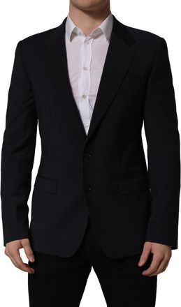 Dolce & Gabbana Black Wool Single Breasted Men Blazer Jacket Polyester Elastane Clothing