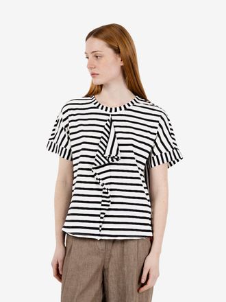 Alessia Santi T-shirt a righe manica corta con rouches ecr&ugrave; / nero