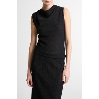 Vince Shadow Grid Cowl Neck Sleeveless Top in Black at Nordstrom, Size Xx-Small