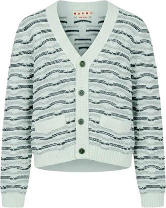Marni Gebreide Cardigan van Wol met Gemengde Steken - Dames - Vesten - Beige - XS - Wol - Truien & Vesten