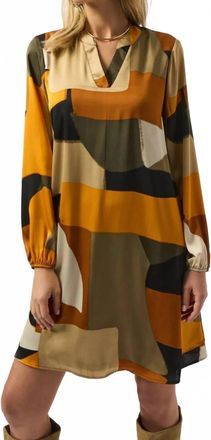 Joseph Ribkoff Geometric Long Sleeve Trapeze Dress In Black/multi