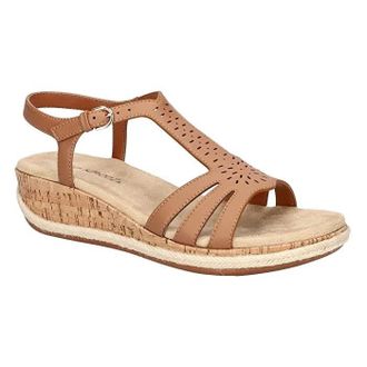 Easy Street Womens Easy Street Dorinda Sandals Tan Open Toe Wedge Heel HTAT539