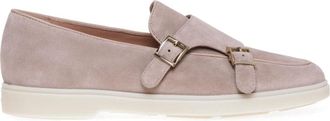 Santoni Dubbele gesp su&egrave;de loafer - Dames - Loafers - Beige - 37 1/2 EU - Su&egrave;de - Schoenen