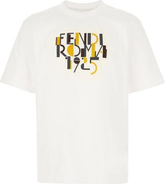 Fendi T-Shirts, male, White, Size: XL Casual Cotton T-Shirt for Men