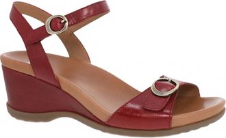 Dansko Womens Arielle Leather Wedge Sandals In Red Glazed