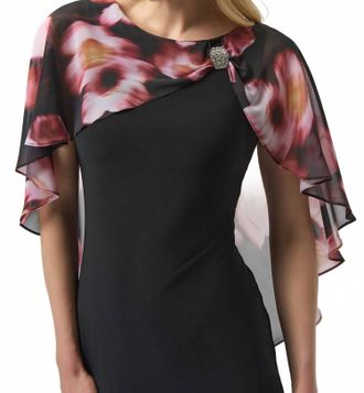 Joseph Ribkoff Chiffon Cape Overlay Dress In Black/multi
